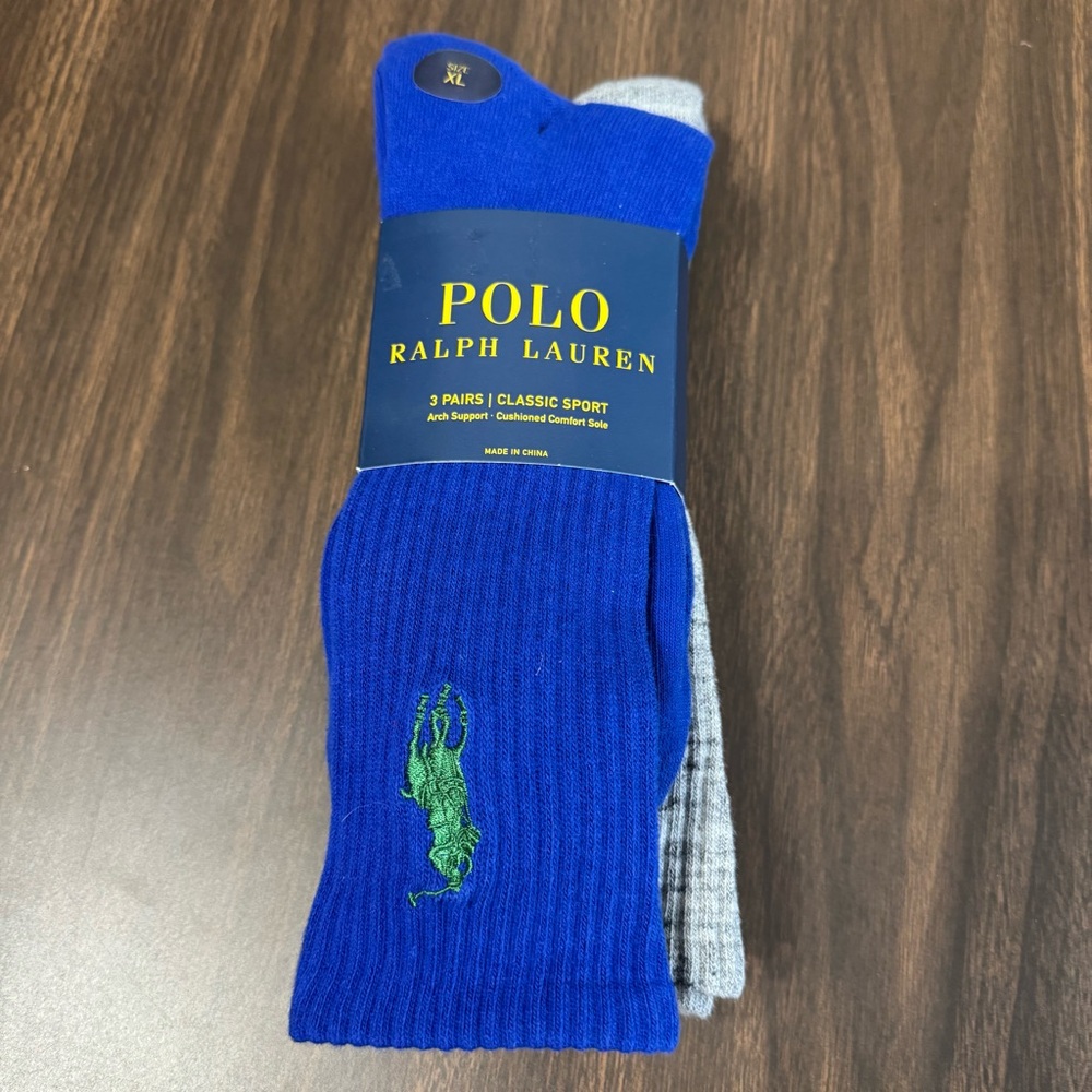 Polo‎ Ralph Lauren 3 Pairs Classic Sport Socks Green Blue Gray Shoe Size 12-17